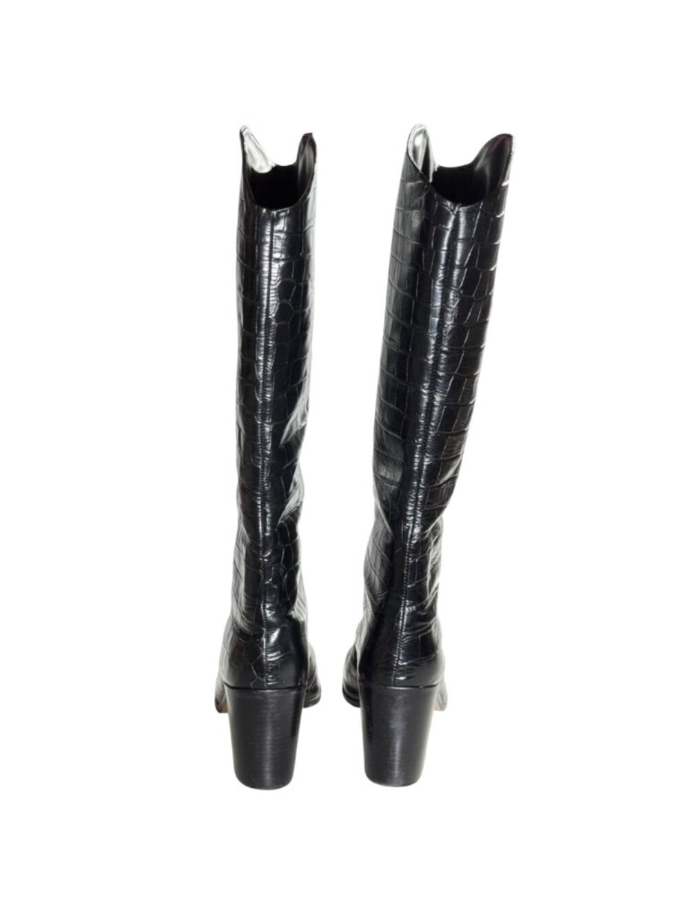 Schutz Mariana Black Crocodile-Embossed Leather Knee-High Black Boots 9.5B - Picture 6 of 14